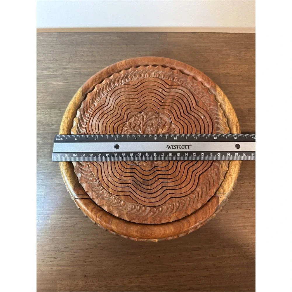 Vintage Hand Carved Wood Collapsible Spiral Basket Floral Folding Trivet Cottage